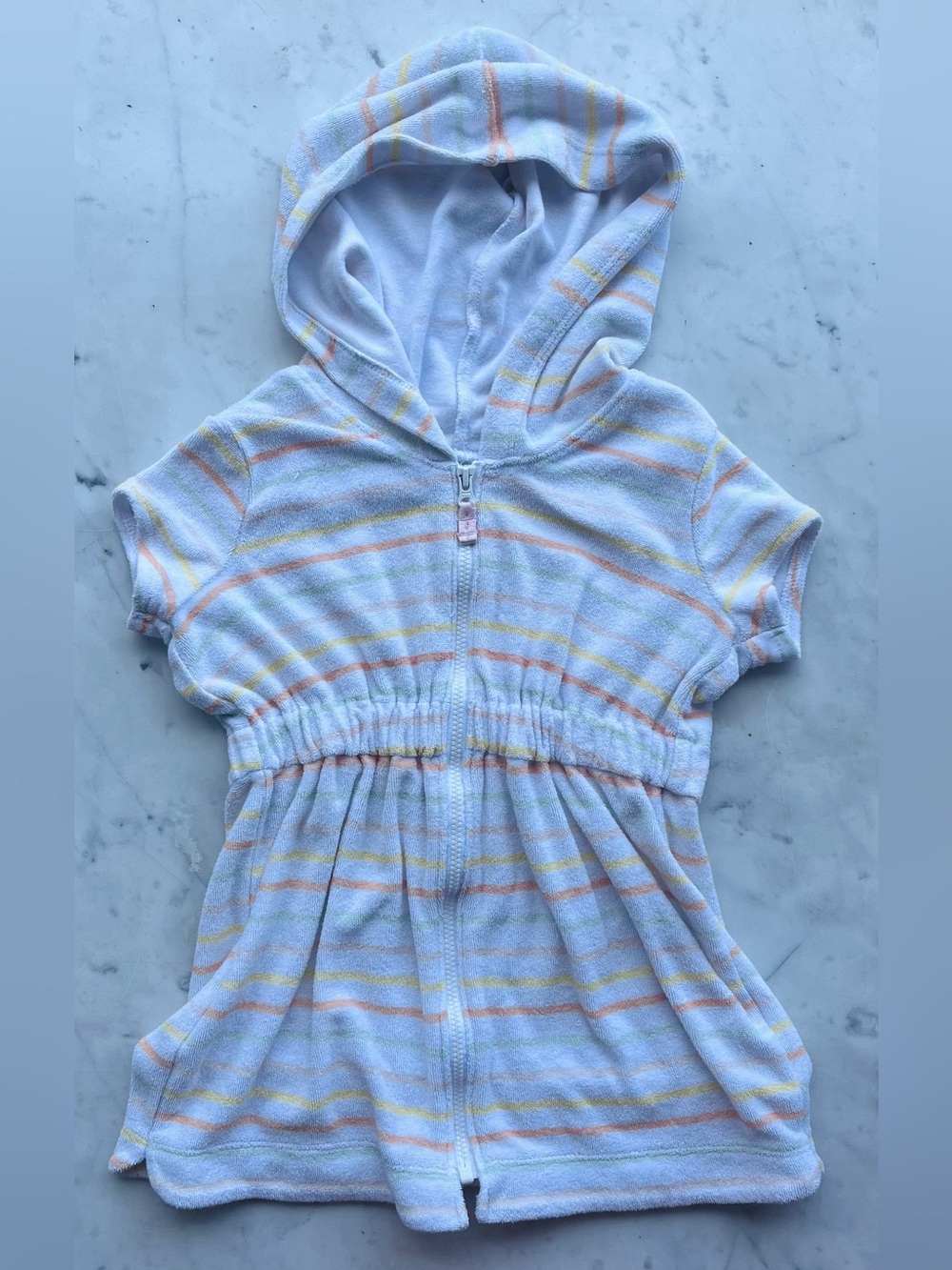 Carters Girls 3T Pastel Striped Hooded Short Sleeve Swim Cover-Up
